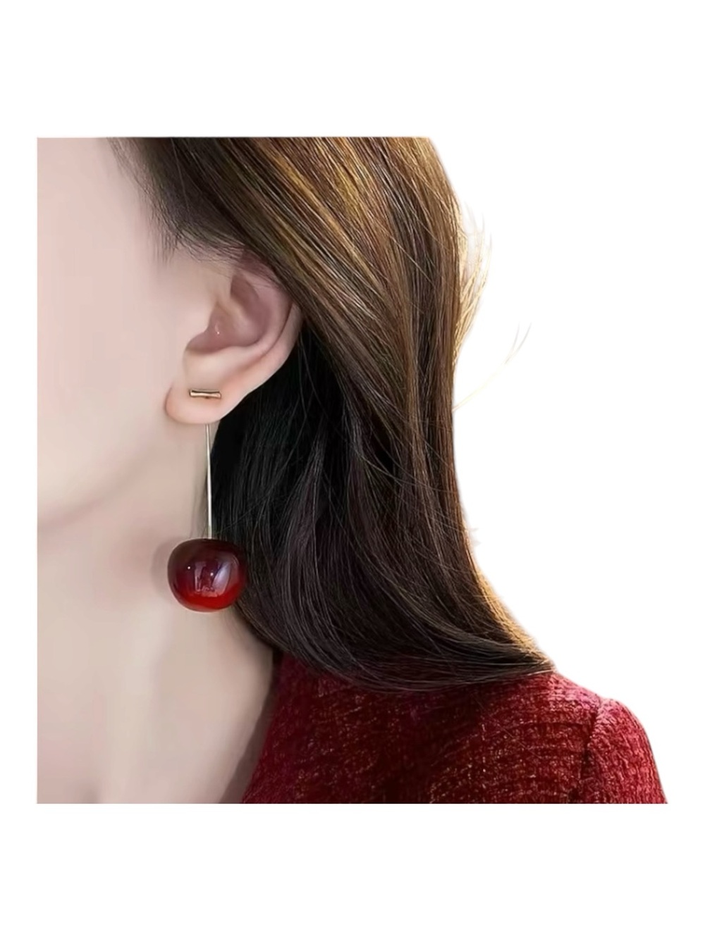 Minimalist Red Cherry Drop Earrings